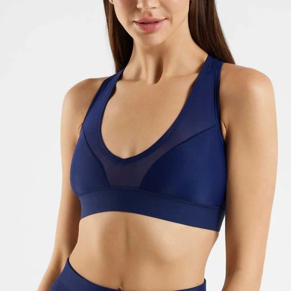 NWT Adam Selman Sport Sheer Racer Bra in Midnight Blue Size Medium - Picture 1 of 10